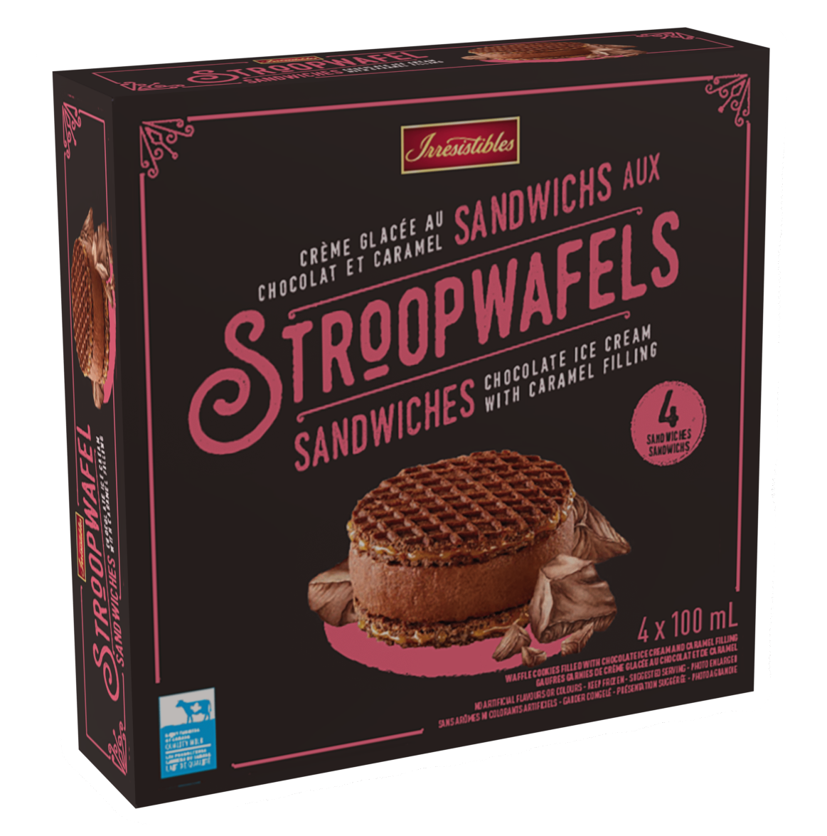 Stroopwafel Sandwiches - Chocolate Ice Cream with Vanilla Filling (4 ct)
