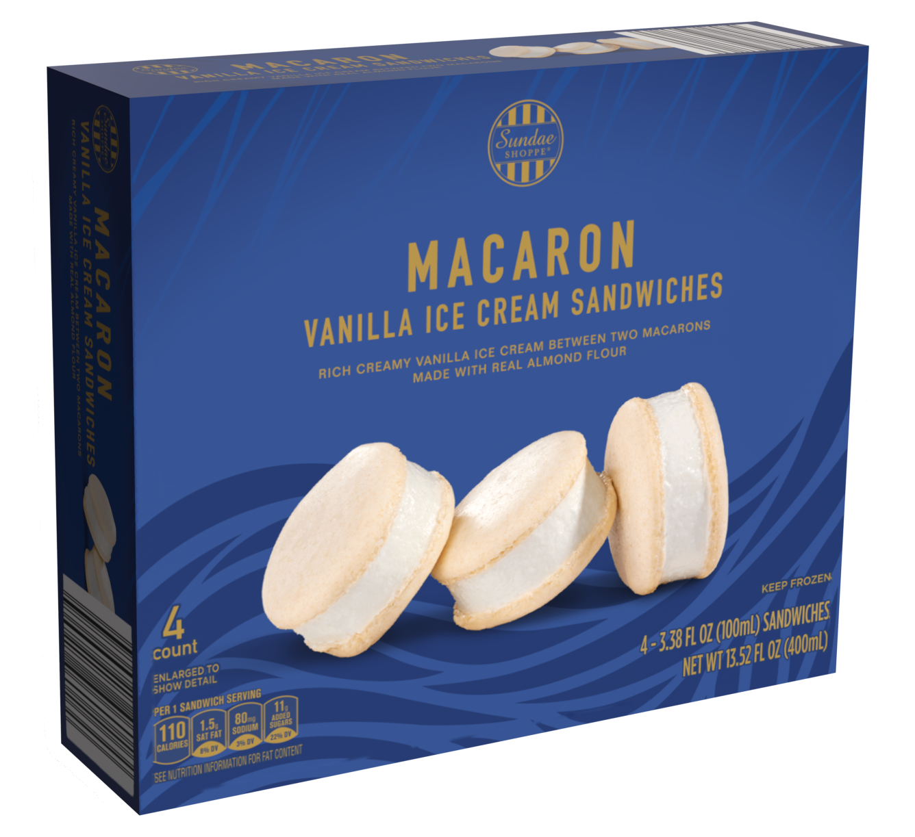 Macaron Vanilla Ice Cream Sandwiches (4 ct)